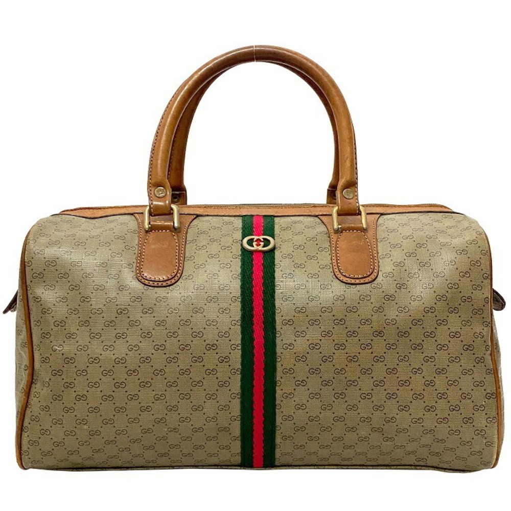 Gucci Boston Bag Beige Gray Sherry Handbag GG All over Web Stripe Zipper